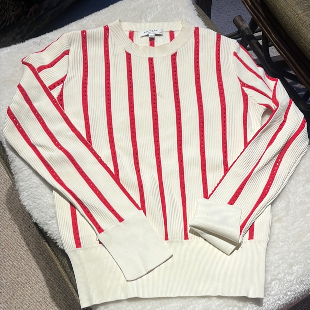 Equipment Femme Ivory Sweater with Red Accents